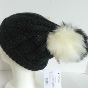 BCBG Beanie Knit Ribbed Cap Pom New